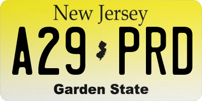 NJ license plate A29PRD