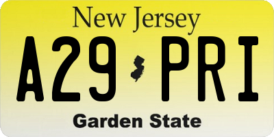NJ license plate A29PRI