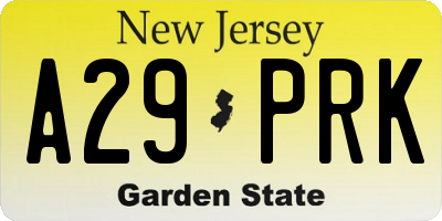 NJ license plate A29PRK