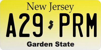 NJ license plate A29PRM