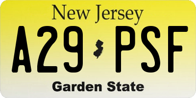 NJ license plate A29PSF