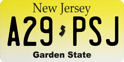 NJ license plate A29PSJ