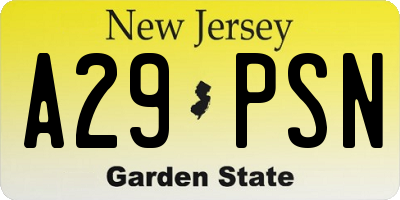 NJ license plate A29PSN