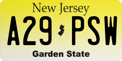 NJ license plate A29PSW