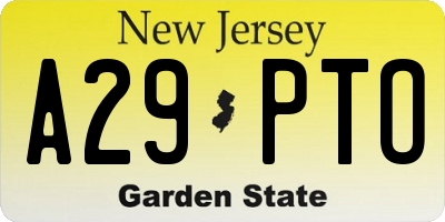 NJ license plate A29PTO