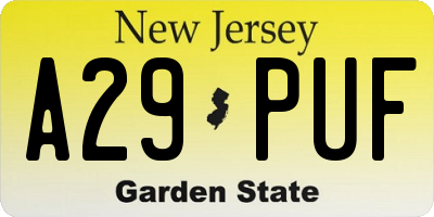 NJ license plate A29PUF