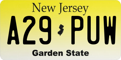 NJ license plate A29PUW