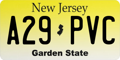 NJ license plate A29PVC