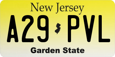 NJ license plate A29PVL