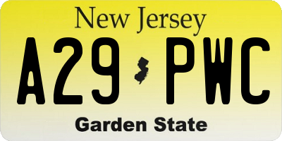 NJ license plate A29PWC