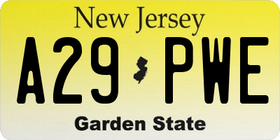 NJ license plate A29PWE