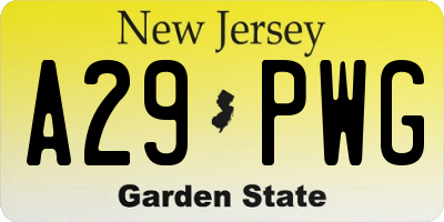 NJ license plate A29PWG