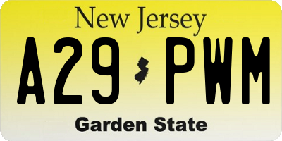 NJ license plate A29PWM