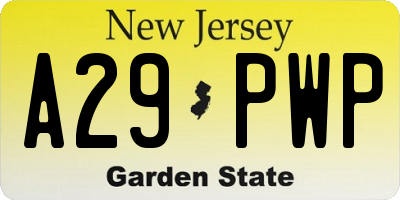 NJ license plate A29PWP