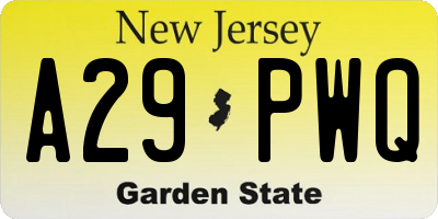 NJ license plate A29PWQ
