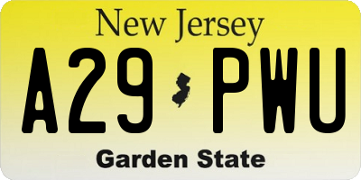 NJ license plate A29PWU