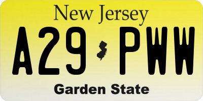 NJ license plate A29PWW