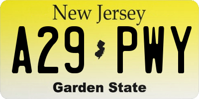NJ license plate A29PWY
