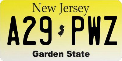 NJ license plate A29PWZ