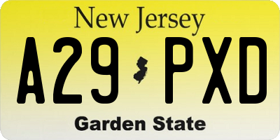 NJ license plate A29PXD