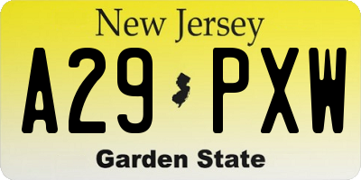 NJ license plate A29PXW