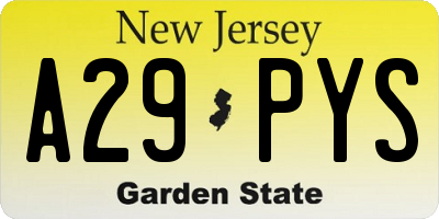 NJ license plate A29PYS