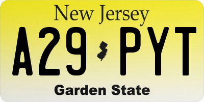NJ license plate A29PYT