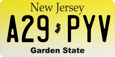 NJ license plate A29PYV