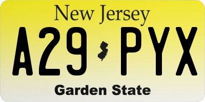 NJ license plate A29PYX