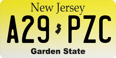 NJ license plate A29PZC