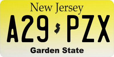 NJ license plate A29PZX