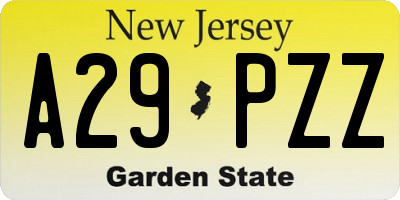 NJ license plate A29PZZ