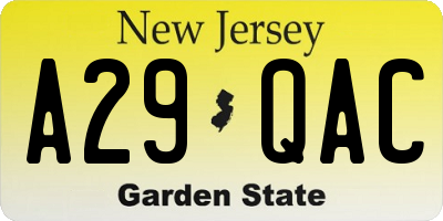 NJ license plate A29QAC
