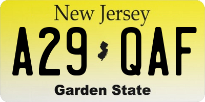 NJ license plate A29QAF