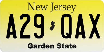 NJ license plate A29QAX