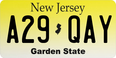 NJ license plate A29QAY