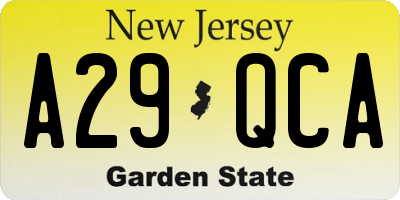 NJ license plate A29QCA