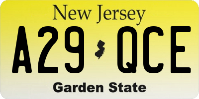 NJ license plate A29QCE
