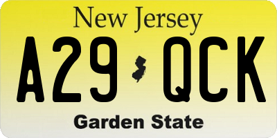 NJ license plate A29QCK