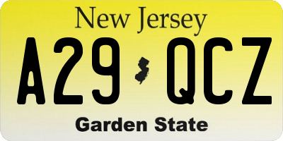 NJ license plate A29QCZ