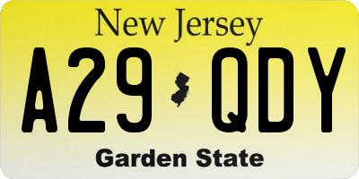 NJ license plate A29QDY