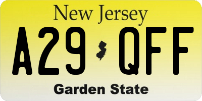 NJ license plate A29QFF