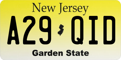 NJ license plate A29QID
