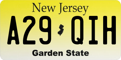 NJ license plate A29QIH