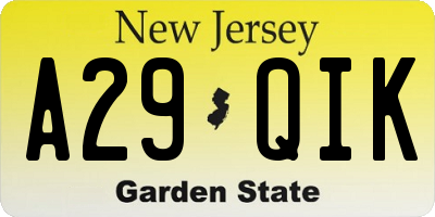 NJ license plate A29QIK