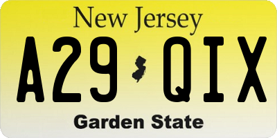 NJ license plate A29QIX