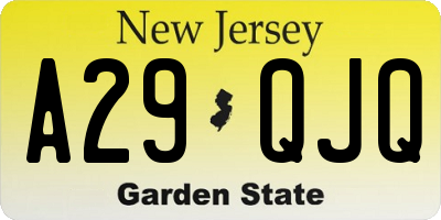 NJ license plate A29QJQ