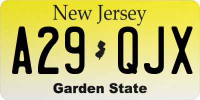 NJ license plate A29QJX