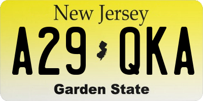 NJ license plate A29QKA