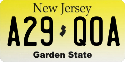 NJ license plate A29QOA